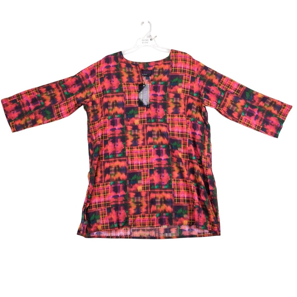 NWT Artisan KikiSol‎ Abstract Plaid Tunic Blouse Womens XXL Lightweight Artsy